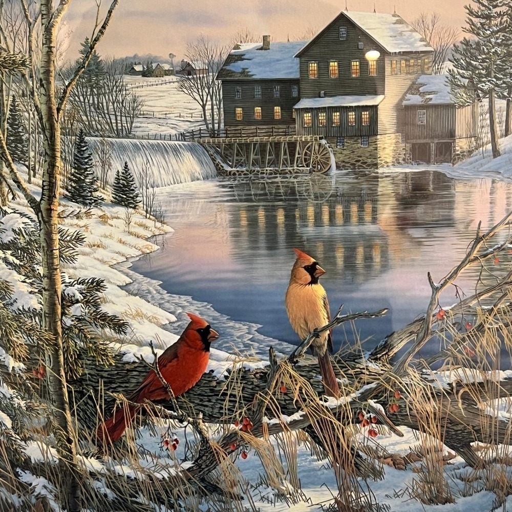 Sam Timm Signed Framed Ltd Ed Art Print Countryside Cardinals 311/1200 Bird COA